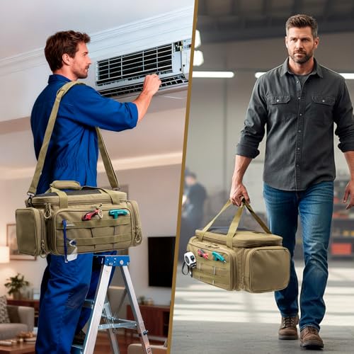 Image of Heavy Duty Tool Bag Organizer with Strong Magnets & Detachable Pouches, Tactical Tool Tote for Men, Multiple Pockets, Anti-Friction Bottom Utility Tool's Bag for Electrician,Mechanic