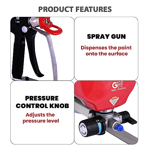 Image of GIGAWATTS RP8622 1HP 500W Airless Paint Sprayer 1.4L /Min Flow Rate High Pressure Hose 3000PSI Powerful Spraying Machine for House Painting Interior Exterior Wall Furniture