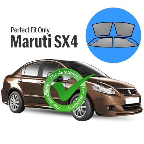 Image of AutoStory Magnetic Car Sunshade for Maruti SX4 | Front Half Cut for Mirror Visibility + Rear Full Coverage with Zipper | Heavy Heat & UV Protection | Privacy Side Window Curtains Shades