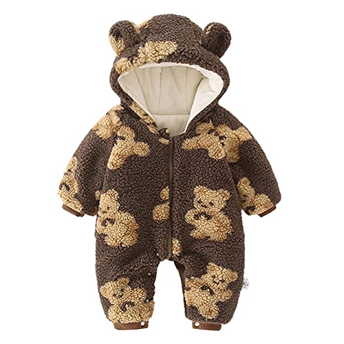 Image of UVIPC Newborn Baby Bear Onesie Baby Fleece Snowsuit Jumpsuit Hooded Footie Thick Winter Outwear for Infant Boys Girls