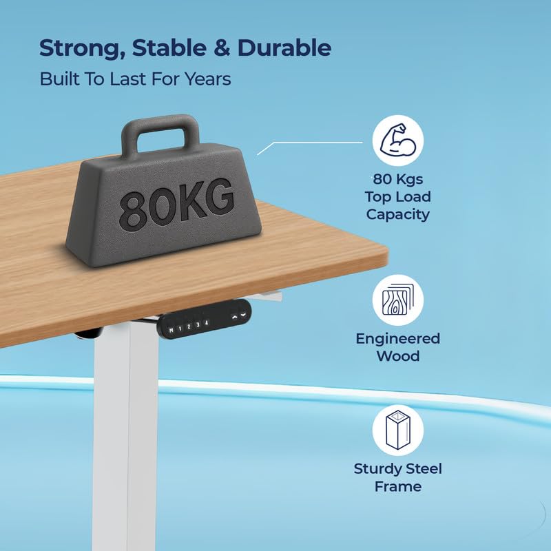 Image of The Sleep Company - AeroPlus Electric Height Adjustable Desk | Ergonomic Work from Home Table | 4 Memory Presets | 2 Years Warranty | 1600 x 700 Thick Top | Free Installation | Oak & White