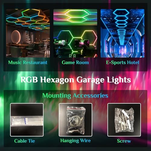Plafonniers de garage RVB hexagone 11 lumières avec mode musical et télécommande - 8