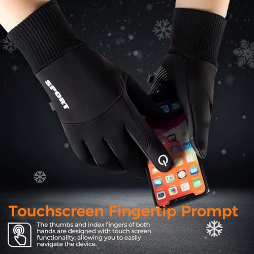 Image of Zibuyu Hand Gloves for Winter, Black Cycling Gloves, Water-Repellent, Touchscreen Gloves, Windproof Running Gloves, Non-Slip for Men and Women, for Running, Cycling, Climbing