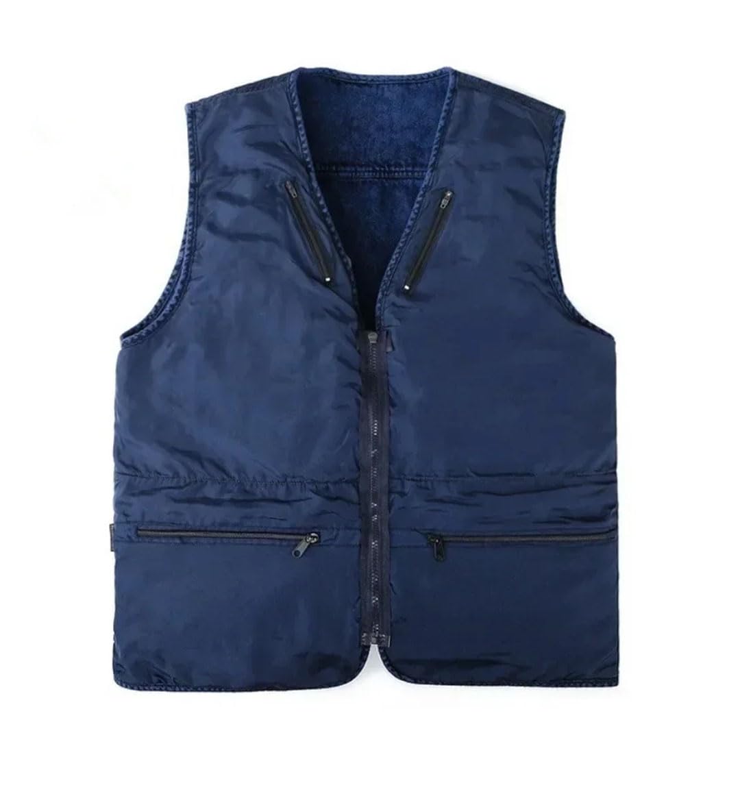Gilet da uomo in denim di cotone solido Multi-tasca sciolto giacca senza maniche maschio escursionismo pesca gilet da viaggio Plus Size