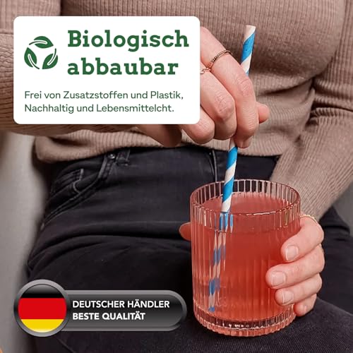 Wisefood® Strohhalme Papier [20 cm Ø 6] Party Deko [bunt] alternative Strohhalme Plastik-frei für Geburtstag Hochzeit DIY [100 Stk.] für Cocktail Getränke Cola Energy Drink Wasser Limo BIO