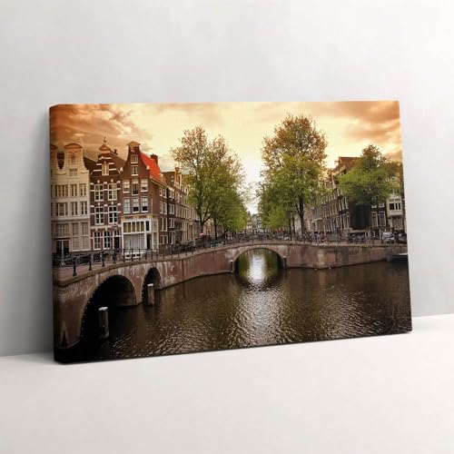 Canaux d'Amsterdam Peinture Murale pour Salon Cosy Wallfluent 30x20cm
