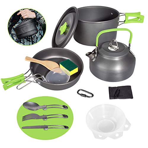 クッカーセット キャンプ クッカー セット アウトドア ケトル 鍋 まな板 キャンプ用鍋 キャンプ用品 調理器具 登山用鍋 アルミクッカー BBQ食器 キャンピング鍋 収納袋付き 2-3人に適応 小型 軽量 (15点セット)