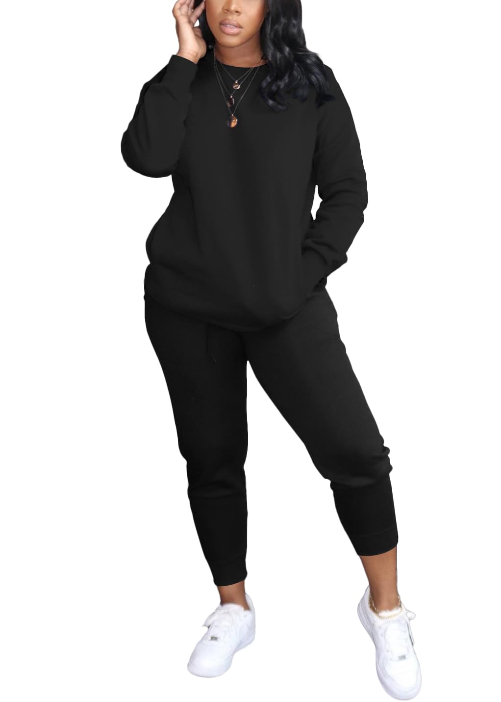 YeGine Conjunto deportivo de 2 piezas para mujer, estilo casual, de manga larga, con bolsillos