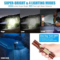 Karrong Taschenlampe LED Aufladbar mit Magnet COB Seitenlicht Zoombar, Extrem Hell 3000 Lumen USB Taschenlampen Batteriebetrieben Wasserdicht, 4 Modi für Outdoor Wandern Camping Notfall, braun – Ansicht 3