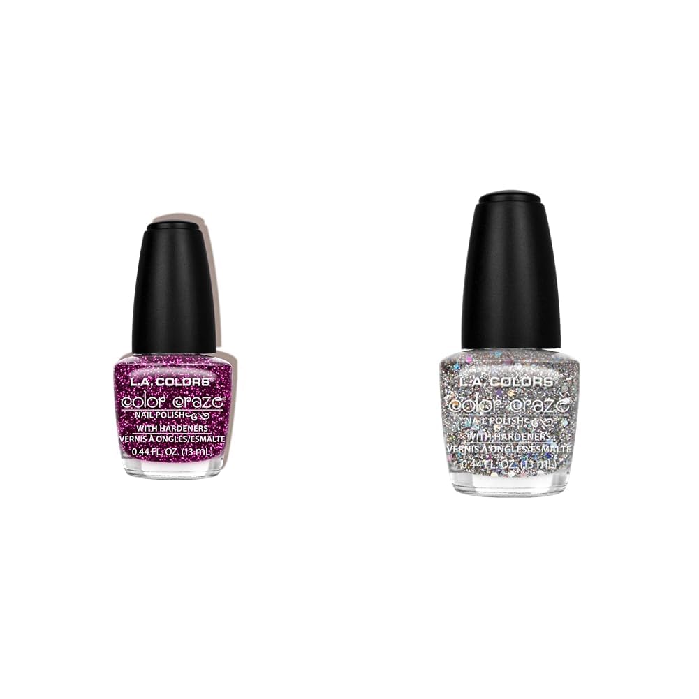 L A COLORS Craze Nail Polish Treasure Island 0 44 Fluid Ounce and Glitter Bomb 0 44 Fl