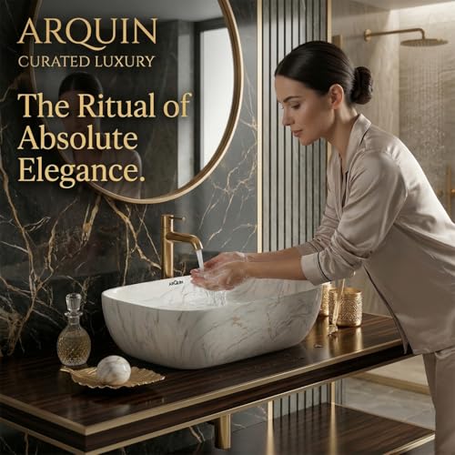 Image of ARQUIN Wash Basin for Bathroom Table Top Washbasin, Countertop Basin | Ceramic Washbasin Bathroom,Hotel | Living Room | Office Vanity Wash Basin (17.91x12.8 x5.31 Inch)