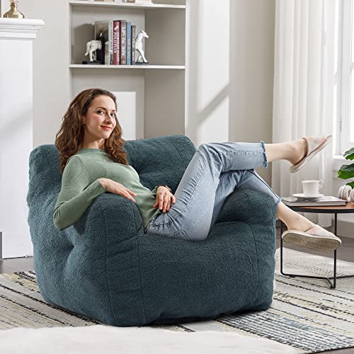 Recaceik Tufted Soft Stuffed Bean Bag Chair With Filler, Fluffy Lazy Sofa, Imperial Lounger Giant Bean Bag For Bedroom, Living Room, Green #TOP3