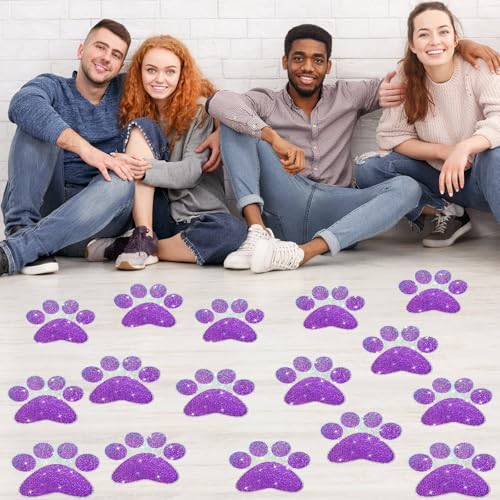 ReliThick 30 Pcs Large Paw Print Stickers Floor Decals, Shiny Purple
