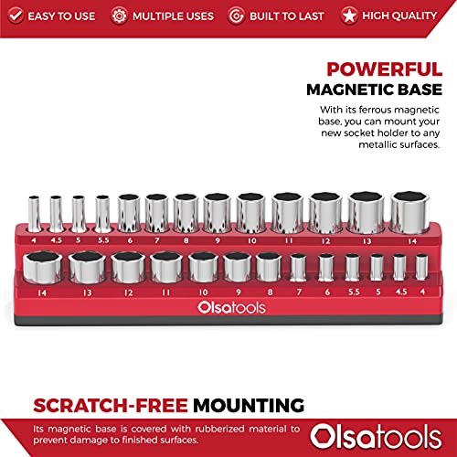 image for Olsa Tools Magnetic Socket Holder | 1/4-inch Drive | Metric | Red | Ho