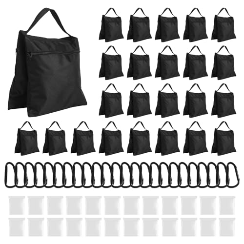 24 Pack Sandbags Weight Bags for Photography Equipments, Photography Sand Weight Bags, Heavy Duty Sandbags for Backdrop Stand, Outdoor Canopy, Photo Tripod,Pop up Tent, Umbrella Base (Black)