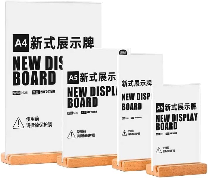 FicesAds Acrylic Vertical/Slanted Sign Holder, Menu Displays Double-Sided Sign Stand A4/A5/A6, Wood Base (A5 148×210mm/ 5.83×8.27 inches)