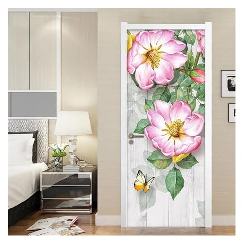 Autocollant de porte 3D fleur florale pastorale papier peint 77x200cm