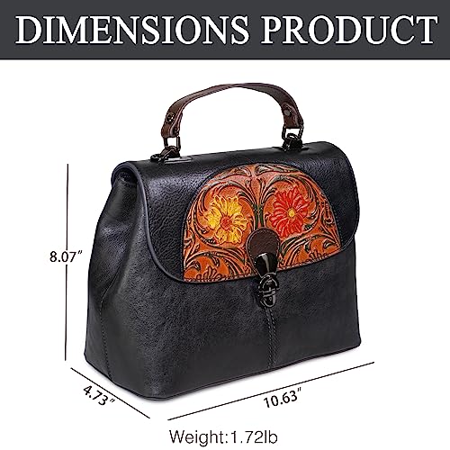 Image of Genuine Leather Satchel for Women Top Handle Bags Handmade Purse Vintage Embossed Leather Crossbody Handbags Hobo Bag