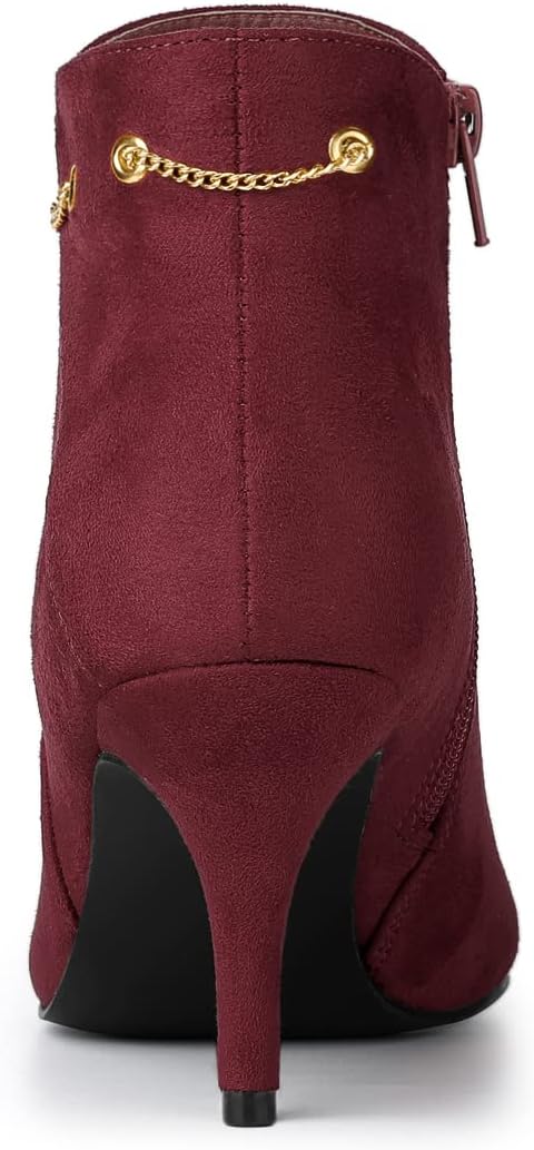 Allegra K Women's Pointed Toe Side Zip Stiletto Heel Burgundy Ankle Booties 9 M US - Image 3