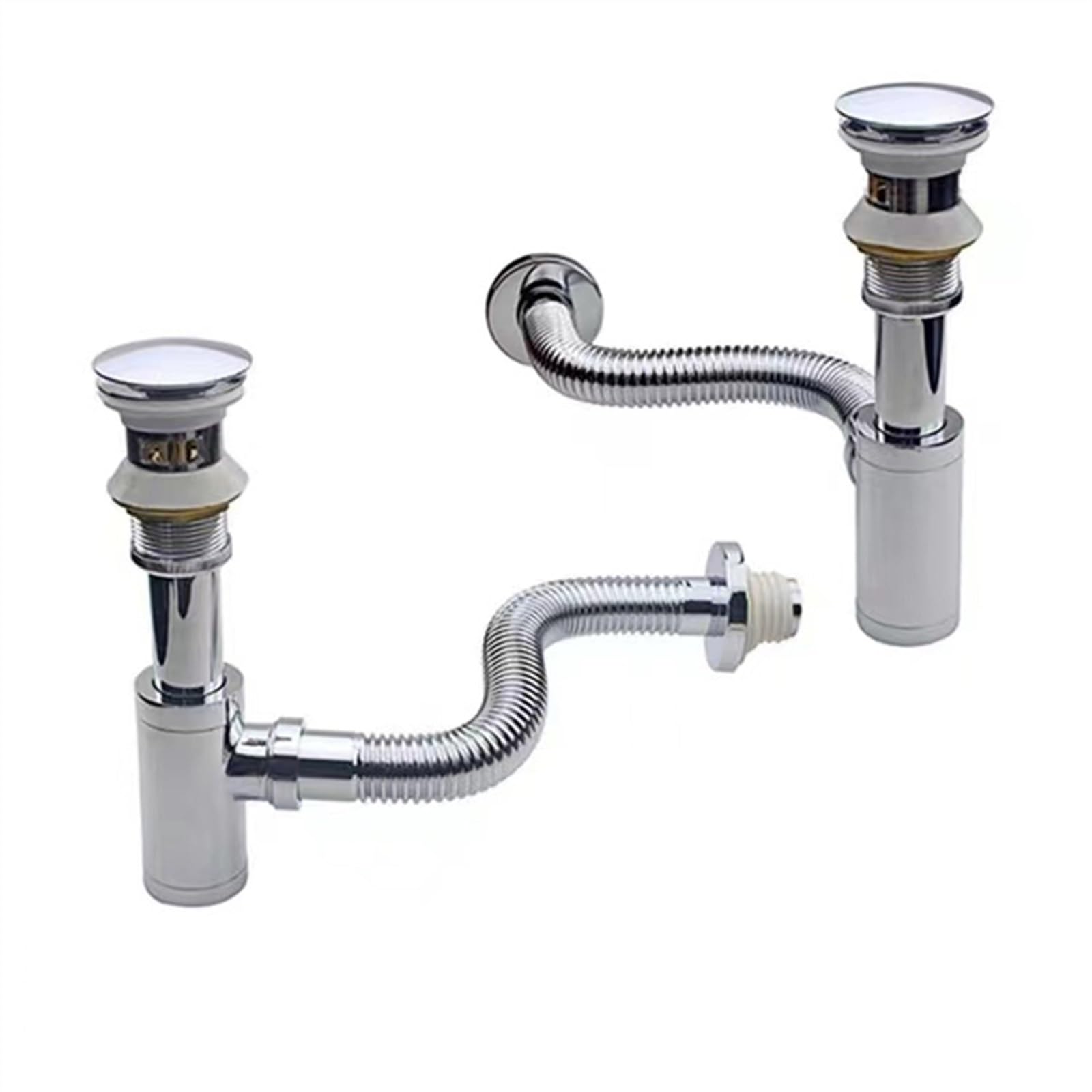 Siphon d'évier de Salle de Bain en Laiton de 30 cm avec Siphon d'évier de Salle de Bain Flexible avec Tuyau de vidange Noir ou chromé. (Color : Chrome with Hole)