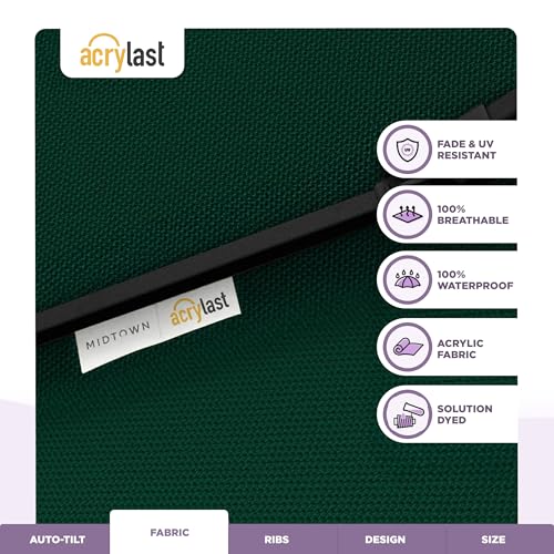 Image of Midtown Umbrellas - The Lean 10 Ft Patio Umbrella with 10-Year-No-Fade Acrylast Acrylic Fabric, Auto-Tilt and 8 Reinforced Ribs for Deck, Pool, Garden, Hotel & Cafes - Forest Reserve Canopy, Black Pole