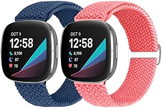 Runostrich Braided Elastic Watch Straps Compatible with Fitbit Sense/Fitbit Versa 3, Woven Stretchy Nylon Band Breathable Solo Loop Adjustable Replacement Wristband for Women Men