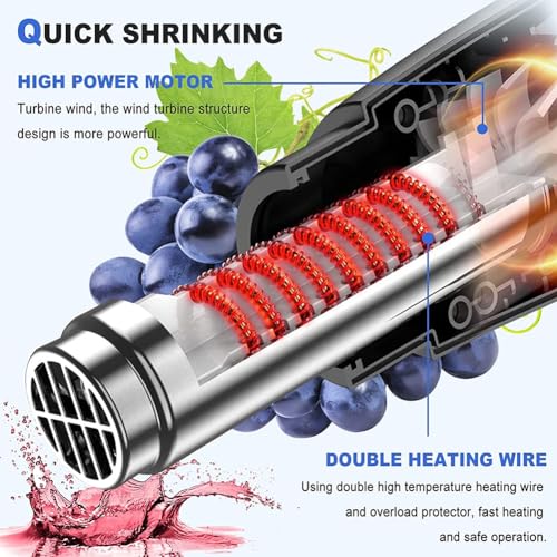 Pistolet thermique portable avec écran LCD, température réglable 60-600 °C et vitesse du vent, en acier inoxydable pour film rétractable en PVC PP POF