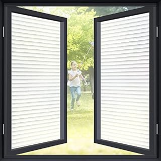 Lifetree Frosted Window Film Privacy Blinds:Window Film Stripe Pattern Self-adhesive Static Cling No-Glue Anti-UV Decorative Glass Covering Film for Office Home Bathroom 44.5*200cm