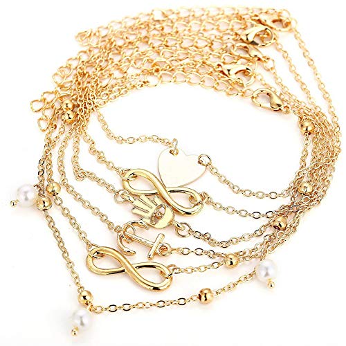 Amaoma Pulsera Tobillera Mujer Oro Tobilleras Pulseras Tobilleras de Cadena de Descalzo Ajustable Juego de Joyería de Pies Bohemio de Playa para Mujeres Chicas 5 Piezas