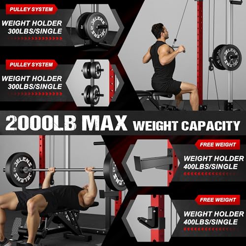 Image of JELENS C21 Power Cage, 2000LBS Multi-Function Power Rack with Independent Dual Pulley System, All-in-One Squat Rack for Cable Crossover, Home Gym Workout Machine