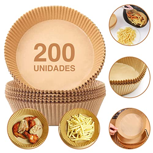 Kit com 200 formas descartáveis de papel para Air Fryer, forro Antiaderente para fritadeiras à ar