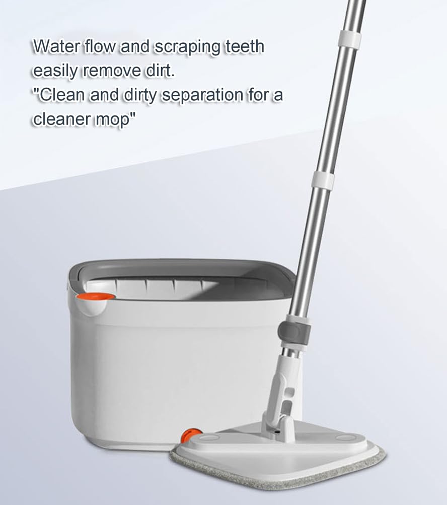 Juego de fregona giratoria y Cubo con Sistema de separación automática de Agua Sucia y Limpia, Cabezal Cuadrado Giratorio de 360° con escurrido automático para Suelos de Madera,