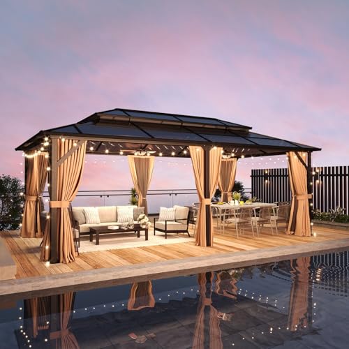 Hardtop Gazebo with Double-Layer Top Brown-12'x20'