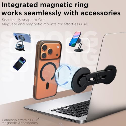 Image of RIGGEAR Shockproof Clear Hybrid Armor Magnetic Back Cover Case Compatible with MagSafe Accessories for iPhone 17 Pro (Clear-Black TPU Bumper + Transparent PC) (Black MagRing)