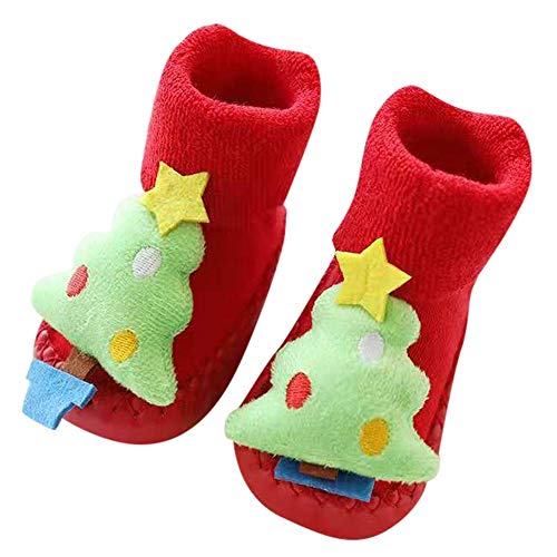 Newborn Baby Socks Boys Girls Christmas Floor Shoes Socks Anti-Slip Warm Xmas Floor Socks Toddler Ankle Socks (Green, 12)
