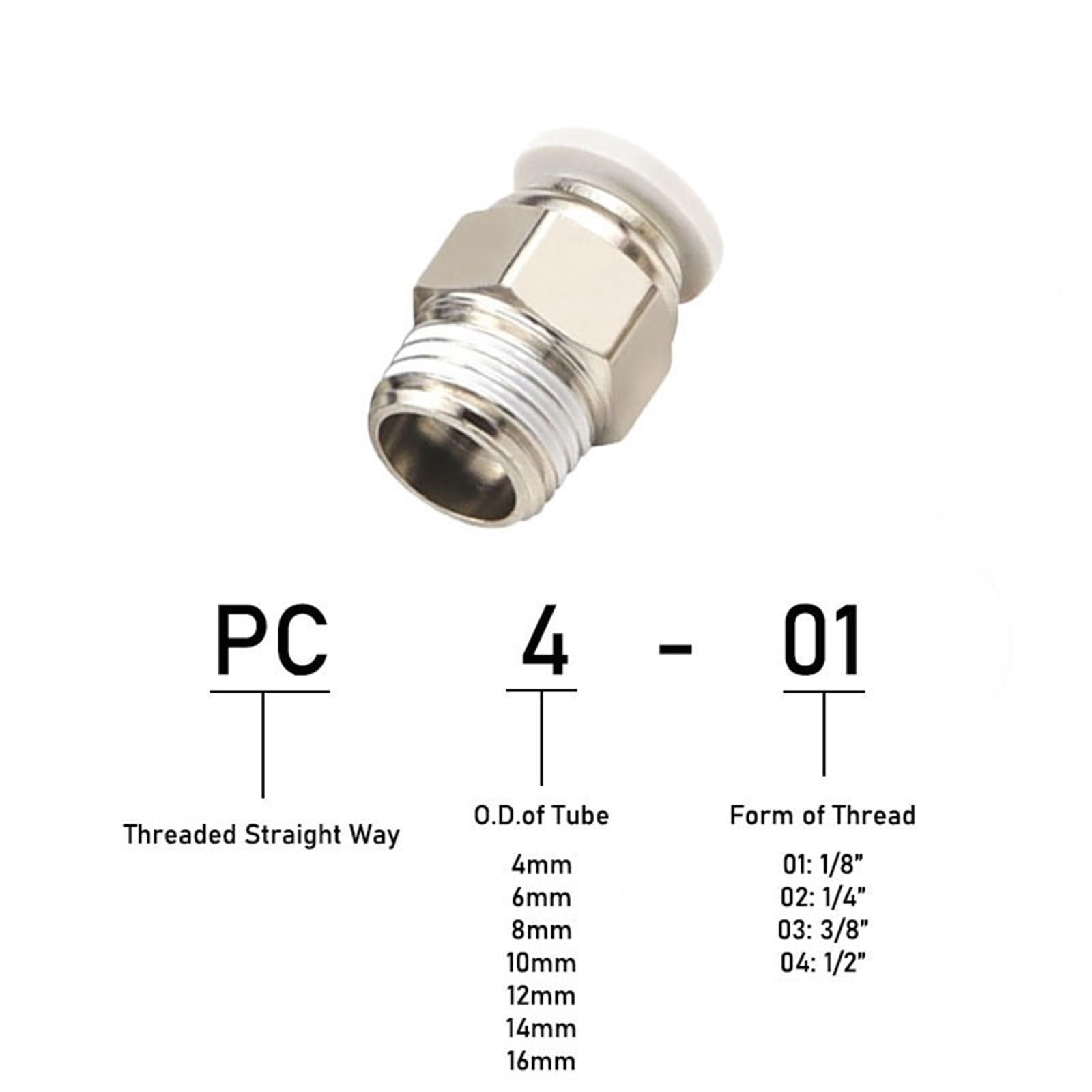 Conector de tubería de 30 piezas, accesorios rectos macho rápidos de un toque PC4-01/PC4-02/PC6-02/PC8-01_Conexión neumática blanca (Color : PC6-M5)