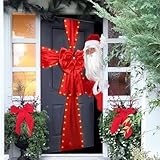 Suncalla LED Christmas Front Door Bow Large Christmas Door Ribbon Bow with Rhinestone Satin Festival Glowing Wrapping Bowtie Decorations for Xmas Tree(Red)
