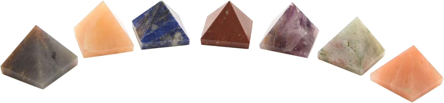 Blessfull Healing Engraved Chakra Symbol Pyramid Shaped Chakra Stone Set of 7 (Seven Chakra) Pyramid