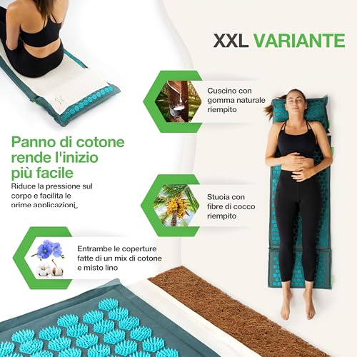 Backlaxx ® Tappetino Per Agopressione Con Cuscino, Xl [+120% In Più], Panno E Borsa, Tappetino Per Agopuntura Con Spine Per Massaggiare E Rilassare Collo E Spalla, Tappetino Massaggiante Schiena - 3