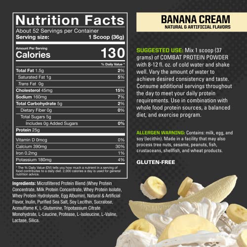Musclepharm Combat Protein Powder, Banana Cream - 4 Lb - Gluten Free - 52 Servings #TOP1