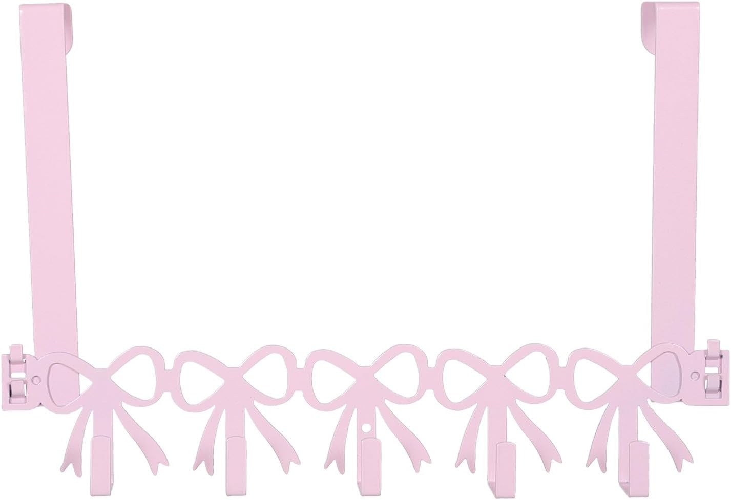 Healifty Pink Bow Over Door Hooks, Metal 5 Hook Organizer