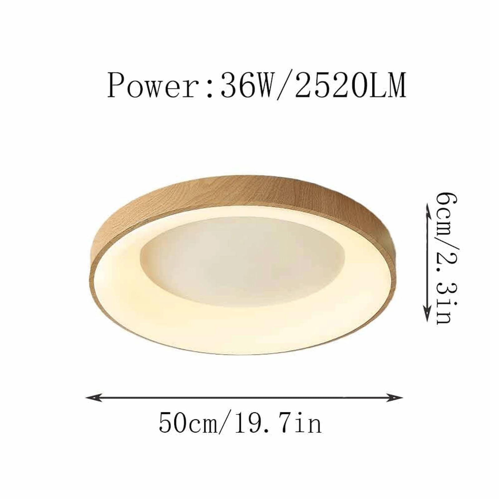 Okrągła wpuszczana lampa sufitowa LED, żyrandol, oświetlenie blisko sufitu, regulowana temperatura barwowa 3000K/4000K/6000K (drewno, 40 cm/15,7 cala)