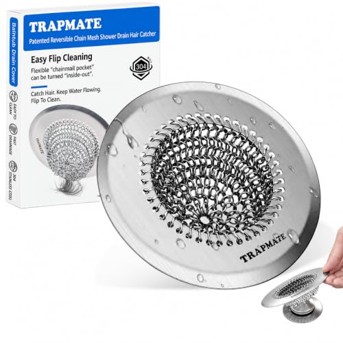 TRAPMATE Shower Drain Hair Catcher, Easy Flip Clean Bathtub Drain Protector