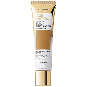 LOreal Paris Age Perfect Radiant Serum Foundation with SPF 50, Hazelnut, 1 Ounce