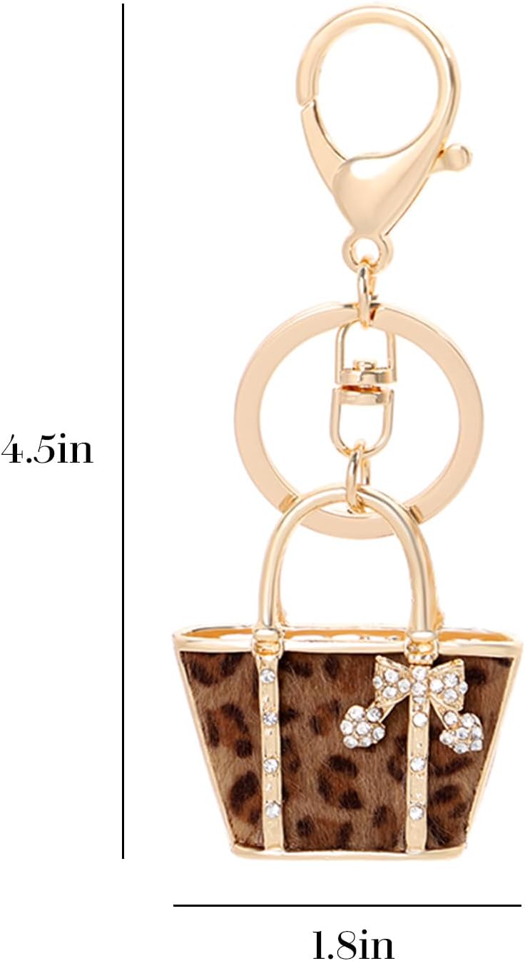 Brown Leopard Print Keychain, Small Bag Shape Charm