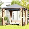 oneinmil 10 x 10 Gazebo Single Polycarbonate Top Outdoor Aluminum Frame Permanent Pergolas with Curtains and Netting for Patios Backyards and Gardens