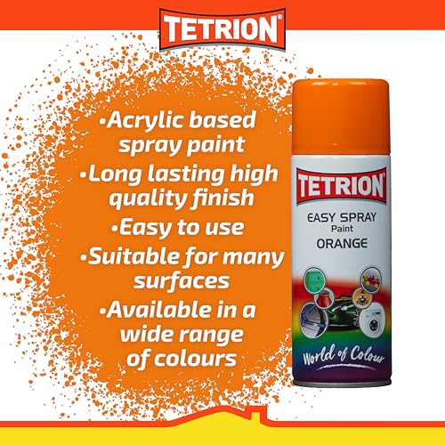 Image of Tetrion Easy Spray Paint - Orange 400ml - Acrylic All-Purpose Spray for Wood, Metal, Plastic & More Quick-Dry, Easy to Use, Indoor & Outdoor Use, Smooth Finish, 13.5 Oz