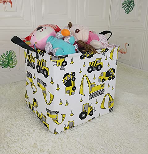 Image of Square Storage Basket Gift Shelf Basket Storage Bin, Nursery Basket Organizer Box for With Handles for Room Deco (Excavator)