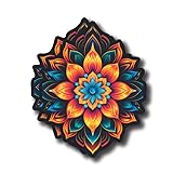 Colorful Mandala Flower Sticker - Pretty Bold Color Rainbow Geometric Mandala Sticker - Premium Quality Vinyl Bumper Stickers 2-Pack | 5-Inch on Widest Side | Made in USA - FHJ702
