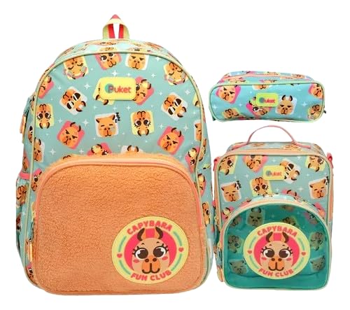 Kit Mochila Costas + Lancheira + Estojo Duplo Capivara Vibes - Puket